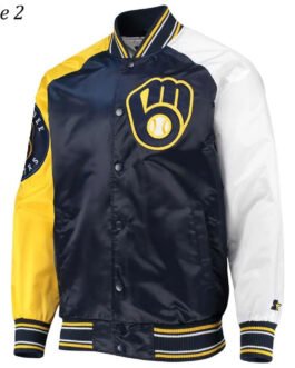 Milwaukee Brewers Gold and Navy Varsity Satin Jacket