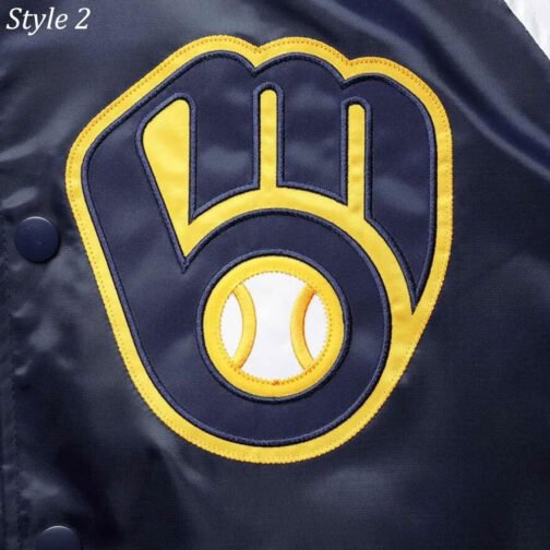 Milwaukee Brewers Gold and Navy Varsity Satin Jacket - Image 8