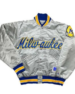 Milwaukee Brewers Grey Varsity Satin Jacket