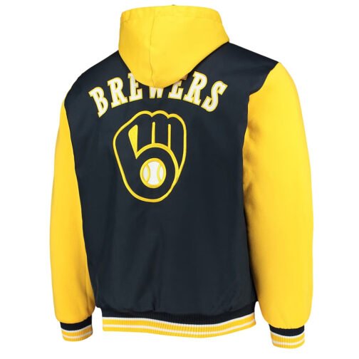 Milwaukee Brewers Navy and Gold Hoodie Jacket - Image 2