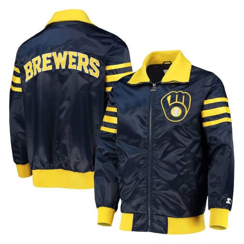 The Captain II Milwaukee Brewers Navy Satin Jacket - Image 3