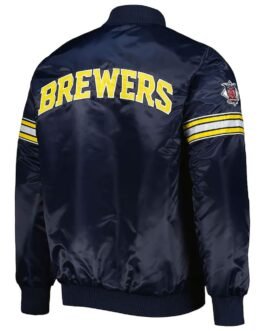 Navy Milwaukee Brewers Pick & Roll Satin Jacket