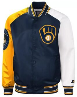 Milwaukee Brewers Reliever Satin Raglan Full-Snap Blue and Yellow Jacket