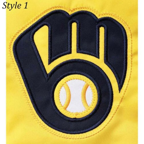 Milwaukee Brewers Gold and Navy Varsity Satin Jacket - Image 7