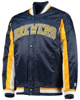Milwaukee Brewers The Ace Full-Snap Satin Navy Jacket