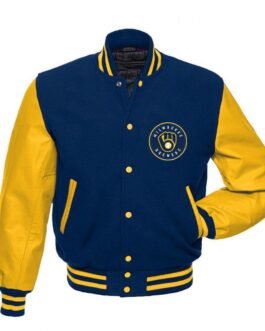 Milwaukee Brewers Blue and Yellow Letterman Jacket