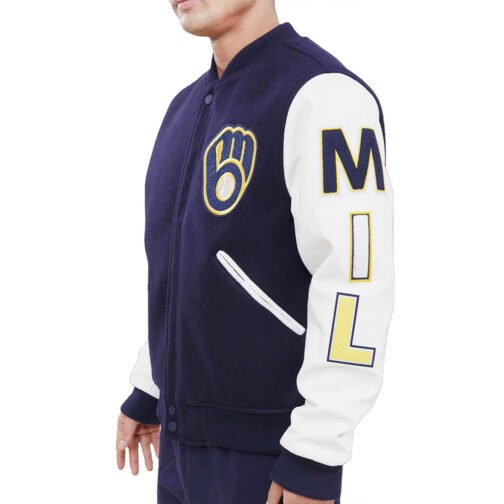 Milwaukee Brewers Blue and White Letterman Jacket - Image 3
