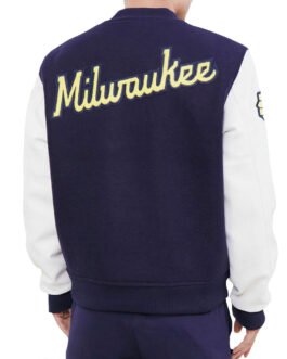 Milwaukee Brewers Blue and White Letterman Jacket