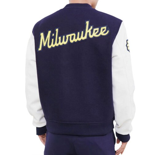 Milwaukee Brewers Blue and White Letterman Jacket - Image 2