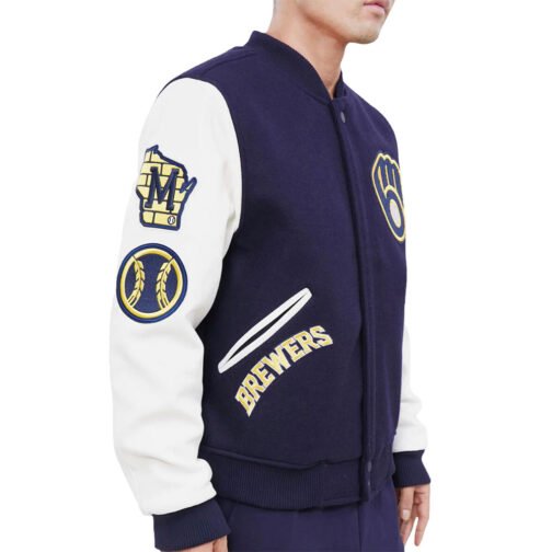 Milwaukee Brewers Blue and White Letterman Jacket - Image 4