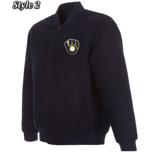 Varsity Milwaukee Brewers Navy Blue Wool Jacket - Image 2