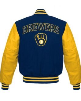 Milwaukee Brewers Blue and Yellow Letterman Jacket