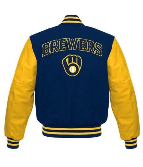 Milwaukee Brewers Blue and Yellow Letterman Jacket - Image 2