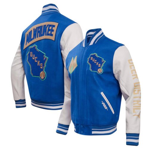 Milwaukee Bucks 2023/24 City Edition Royal Varsity Jacket - Image 3
