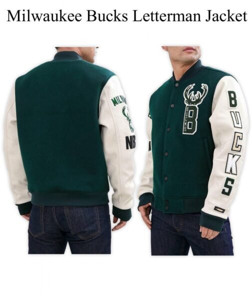 Letterman Milwaukee Bucks Green and White Jacket - Image 5