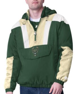 Cream Milwaukee Bucks Charger Half-Zip Pullover Jacket