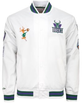 Milwaukee Bucks City Collection White Varsity Satin Jacket