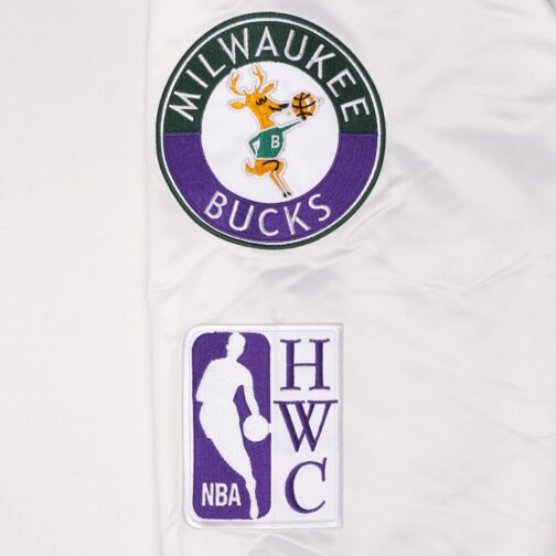 Milwaukee Bucks City Collection White Varsity Satin Jacket - Image 7