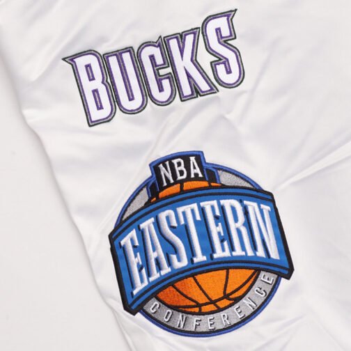 Milwaukee Bucks City Collection White Varsity Satin Jacket - Image 8