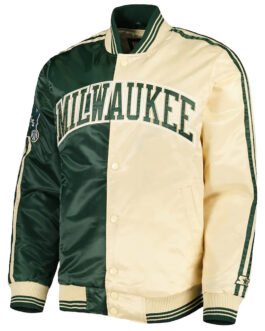 Milwaukee Bucks Fast Break Green/Cream Satin Jacket