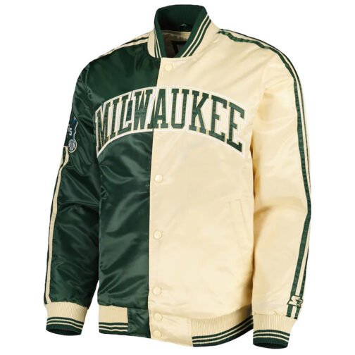 Milwaukee Bucks Fast Break Green/Cream Satin Jacket