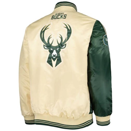 Milwaukee Bucks Fast Break Green/Cream Satin Jacket - Image 3