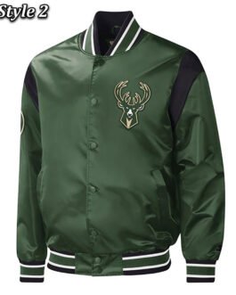 Milwaukee Bucks Force Play Varsity Hunter Green Satin Jacket