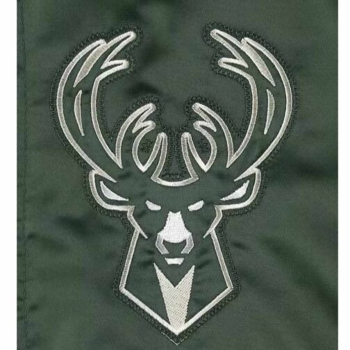Milwaukee Bucks Force Play Varsity Hunter Green Satin Jacket - Image 6