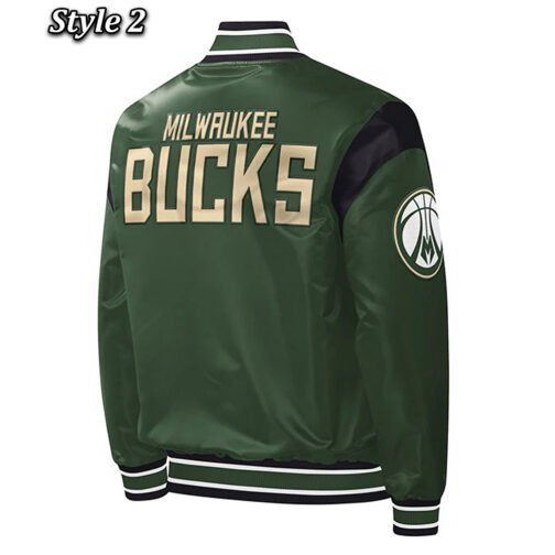 Milwaukee Bucks Force Play Varsity Hunter Green Satin Jacket - Image 4
