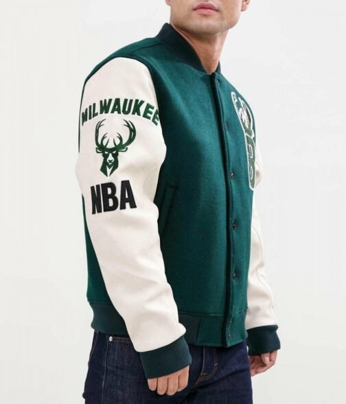 Letterman Milwaukee Bucks Green and White Jacket - Image 4