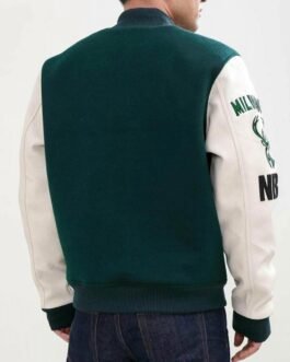 Letterman Milwaukee Bucks Green and White Jacket