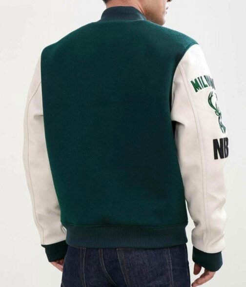 Letterman Milwaukee Bucks Green and White Jacket - Image 2