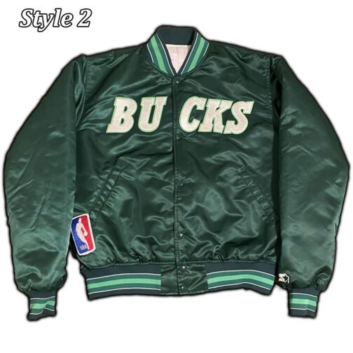 Milwaukee Bucks Ambassador Green and White Satin Jacket - Image 2