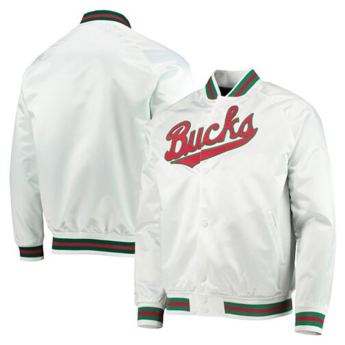 Milwaukee Bucks Hardwood Classics White Satin Jacket - Image 3