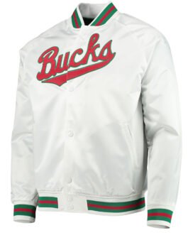 Milwaukee Bucks Hardwood Classics White Satin Jacket