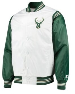 Milwaukee Bucks Starter Satin White and Green Jacket