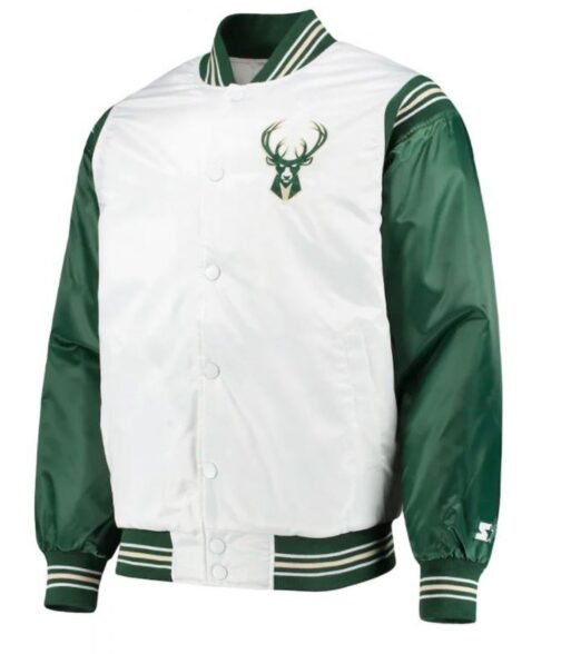 Milwaukee Bucks Starter Satin White and Green Jacket