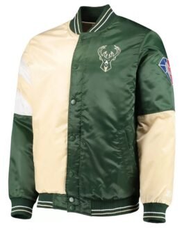 Milwaukee Bucks Leader 75th Anniversary Cream/Green Color Block Jacket
