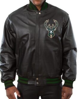 Milwaukee Bucks Black Leather Varsity  Jacket