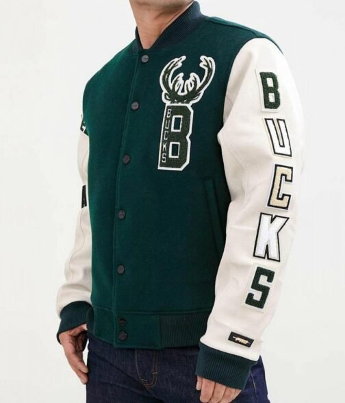 Letterman Milwaukee Bucks Green and White Jacket - Image 3