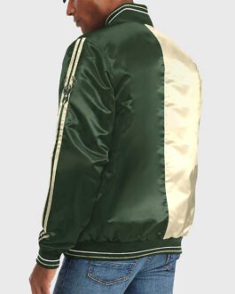 Varsity Milwaukee Bucks Off White/Green Satin Jacket