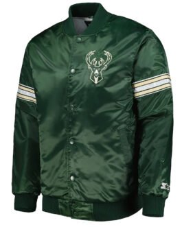 Pick & Roll Milwaukee Bucks Hunter Green Satin Jacket