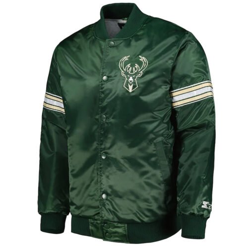 Pick & Roll Milwaukee Bucks Hunter Green Satin Jacket