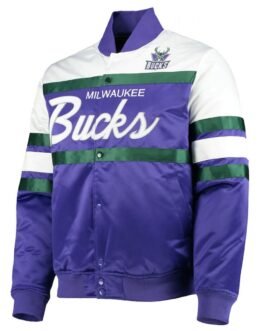 Hardwood Classics Script Milwaukee Bucks Purple Satin Jacket