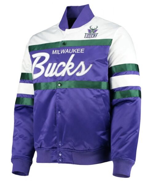 Hardwood Classics Script Milwaukee Bucks Purple Satin Jacket