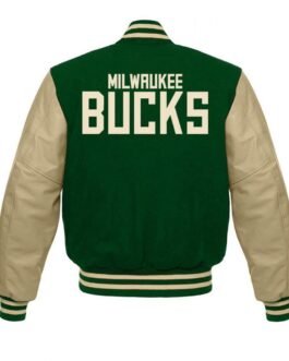 Milwaukee Bucks Letterman Beige and Green Jacket