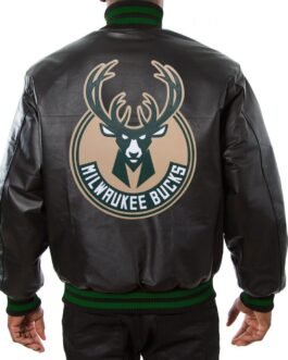 Milwaukee Bucks Black Leather Varsity  Jacket