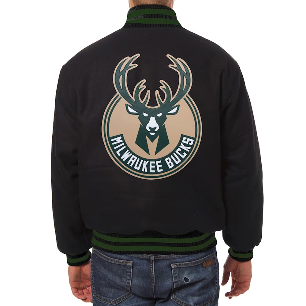 Milwaukee Bucks Varsity Black Wool Jacket - Image 2