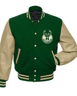 Milwaukee Bucks Letterman Beige and Green Jacket