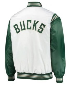 Milwaukee Bucks Starter Satin White and Green Jacket